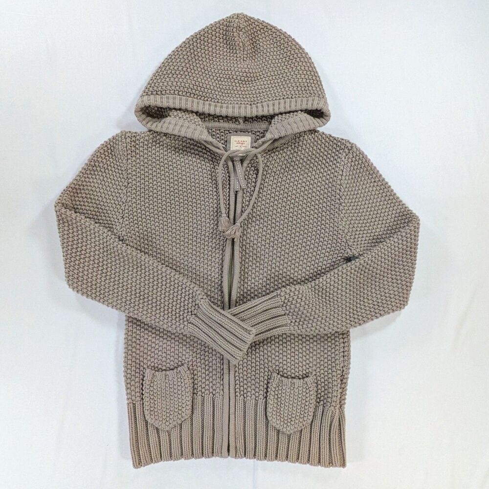 Old Navy Beige Textured Knit Full Zip Hoodie Sweater Women's Medium cottagecore